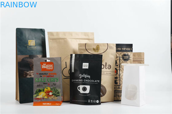 প্রিন্ট করা ক্রাফট পেপার প্যাকেজিং ব্যাগ ফ্ল্যাট বট কফি ব্যাগ ডিগ্যাসিং ভালভ সহ