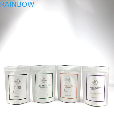 শুকনো চা ব্যাগ প্যাকেজিংয়ের জন্য কাস্টমাইজড লোগো সহ পুনরায় বন্ধযোগ্য স্ট্যান্ড আপ প্যাকেজ