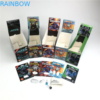 প্লাস্টিকের খালি ওষুধের বোতল পুরুষ বর্ধনকারী Rhino 99 পিল প্রদর্শন বাক্স সহ বুদবুদ কার্ড