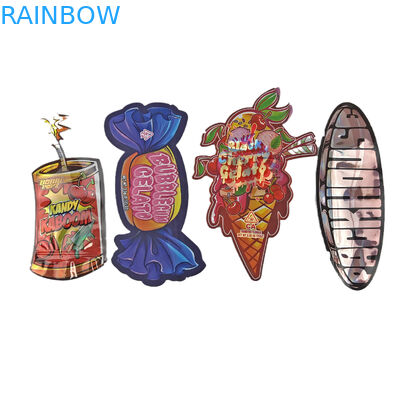 কাস্টম বিশেষ আকৃতির জিপার প্যাকেজিং নরম স্পর্শ CBD শিশু প্রুফ 3.5g অনিয়মিত ডাই কাট প্লাস্টিকের ব্যাগ