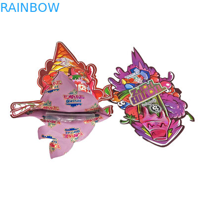 প্লাস্টিক কাস্টম ডিজাইন বিশেষ আকৃতি প্যাকেজিং মুদ্রিত হলোগ্রাম ফয়েল ক্যান্ডি শিশু প্রমাণ মাইলার ডাই কাট ব্যাগ
