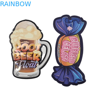 প্লাস্টিক কাস্টম ডিজাইন বিশেষ আকৃতি প্যাকেজিং মুদ্রিত হলোগ্রাম ফয়েল ক্যান্ডি শিশু প্রমাণ মাইলার ডাই কাট ব্যাগ