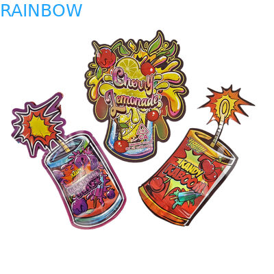 কাস্টম 3.5g হোলোগ্রাফিক ডাই কাট মাইলার ব্যাগ অনিয়মিত আকৃতির প্যাকেজিং জিপার গন্ধ প্রুফ ডাই কাট প্লাস্টিক প্যাকেজিং ব্যাগ