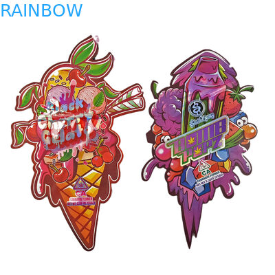 অনিয়মিত আকৃতির প্যাকেজিং ব্যাগ হলোগ্রাফ ফয়েল ডাই কাট ব্যাগ বিশেষ আকৃতির জিপলক প্লাস্টিক মাইলার 3.5 গ্রাম ডাই কাট ব্যাগ