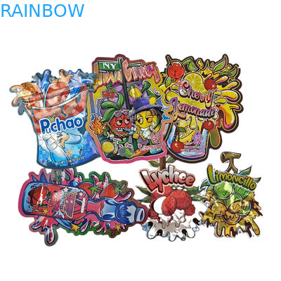 কাস্টম ডিজিটাল প্রিন্টিং ব্যাগ প্যাকেজিং হোলোগ্রাফ ফয়েল ডাই কাট বিশেষ আকৃতির জিপলক প্লাস্টিক মাইলার 3.5g ডাই কাট ব্যাগ