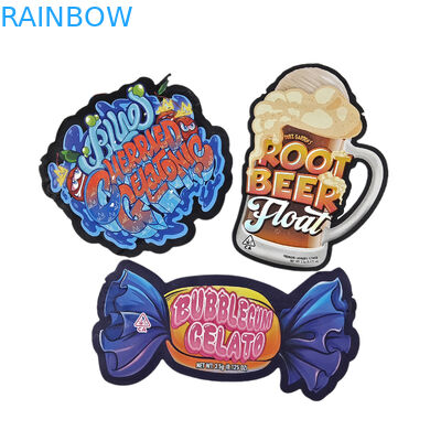 কাস্টম মুদ্রিত নরম টাচ হলোগ্রাফ ডাই কাট অনিয়মিত বিশেষ আকৃতি প্লাস্টিকের জিপার মাইলার ফুড প্যাকেজিং ব্যাগ