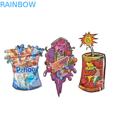 ডাই কাট কাস্টম অনিয়মিত বিশেষ আকৃতি প্লাস্টিকের শিশু প্রতিরোধী মাইলার প্যাকেজিং সঙ্গে জিপার 3.5g খাদ্য গ্রেড কাস্টম আকৃতি মাইলার