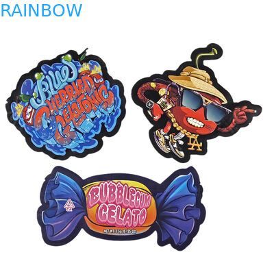 কাস্টম ম্যাট লোগো পুনরায় সিলযোগ্য প্লাস্টিকের আকৃতির ব্যাগ গন্ধ প্রতিরোধী ডাই কাট জিপলক 3.5 মাইলার ব্যাগ জন্য মিষ্টি