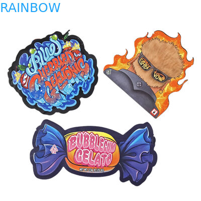 বিশেষ অনিয়মিত আকৃতির গন্ধ প্রতিরোধী ব্যাগ সঙ্গে জিপলক কাস্টম28g 14g 7g 3.5g ডাই কাট স্ন্যাকস ফুড প্যাকেজিং মাইলার ব্যাগ