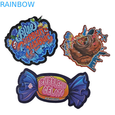 কাস্টম ডিজিটাল মুদ্রিত ডাই কাট অনিয়মিত 3.5g ব্যাগ বিশেষ আকৃতির খাদ্য প্লাস্টিকের জিপলক প্যাকেজিং মাইলার ব্যাগ