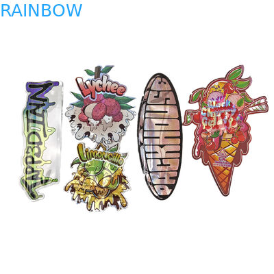 অনিয়মিত আকৃতির প্যাকেজিং কাস্টম ডিজাইন সিপলক হলোগ্রাফ ফয়েল 3.5g গন্ধ প্রতিরোধী ডাই কাট মাইলার ব্যাগ