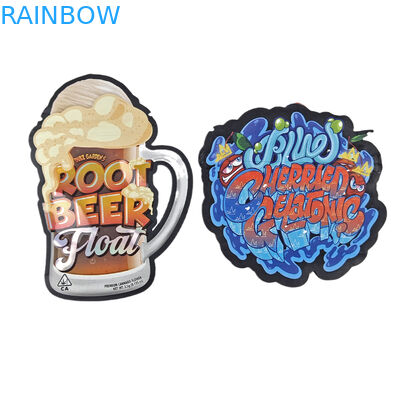 অনিয়মিত আকৃতির প্যাকেজিং কাস্টম ডিজাইন সিপলক হলোগ্রাফ ফয়েল 3.5g গন্ধ প্রতিরোধী ডাই কাট মাইলার ব্যাগ