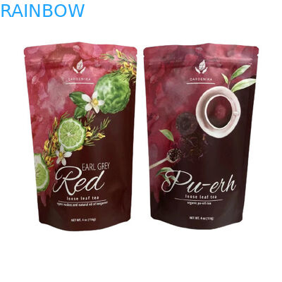 খাদ্য গ্রেড স্ট্যান্ড আপ পকেট ব্যাগ প্লাস্টিক কাস্টম ফয়েল ম্যাট ফিনিস চা প্যাকিং জন্য