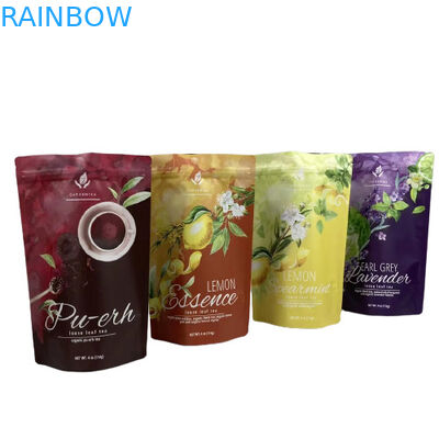খাদ্য গ্রেড স্ট্যান্ড আপ পকেট ব্যাগ প্লাস্টিক কাস্টম ফয়েল ম্যাট ফিনিস চা প্যাকিং জন্য