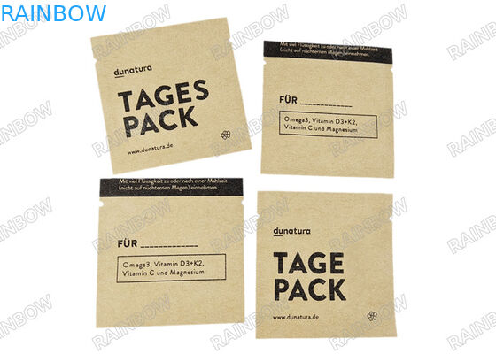 কাস্টম বায়োডেগ্রেডেবল খালি চা প্যাকেট থ্রি সাইড তাপ সীল চা কফি প্যাকেজিং ব্যাগ Kraft কাগজ ট্যাবলেট প্যাকেজিং ব্যাগ