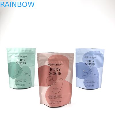 স্ট্যান্ড আপ বডি স্ক্রাব ব্যাগ বিভিন্ন আকারের কাস্টমাইজযোগ্য কসমেটিক প্যাকেজিং ব্যাগ