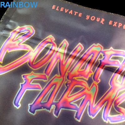 ক্যান্ডি, ভেষজ, শুকনো ফুল, গামি, বিস্কুট, চিনি এবং শিশু-প্রতিরোধী প্যাকেজিংয়ের জন্য জিপার সহ নরম টাচ হলোগ্রাফিক মাইলার ব্যাগ