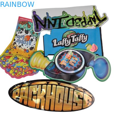 পুনরায় সিলযোগ্য জিপার হলোগ্রাফিক আকারের ডাই কাট মাইলার ব্যাগ অ্যালুমিনিয়াম ফয়েল তাপ সীল মাশরুমের জন্য অনিয়মিত ব্যাগ