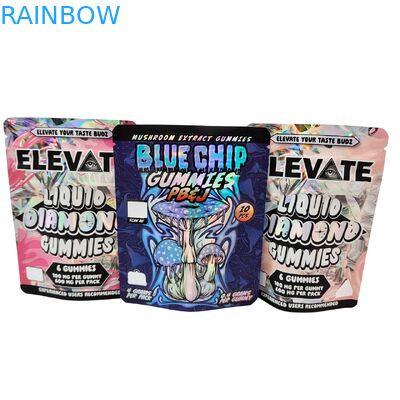 ডাই কাট ক্যালি ৩.৫ গ্রাম ৭ গ্রাম ১৪ গ্রাম ২৮ গ্রাম মাইলার ব্যাগ গাম্বির জন্য চিবানো গাম্বির জন্য হলোগ্রাফিক গন্ধ প্রতিরোধী জিপলক ব্যাগ