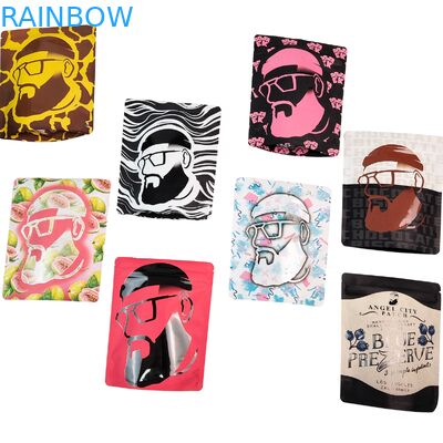 পুনরায় ব্যবহারযোগ্য তাপ সীল 3.5g 1oz মাইলার জিপার ব্যাগ স্ট্যান্ড আপ অ্যালুমিনিয়াম ফয়েল গন্ধ প্রতিরোধী ক্যালি খাদ্য সঞ্চয়স্থান মাইলার ব্যাগ কাস্টম মুদ্রিত