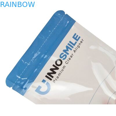 হিট সিলিং এবং একপাশে স্বচ্ছ মাইলার প্লাস্টিক ব্যাগ সহ ডেন্টাল অ্যালাইনারগুলির জন্য কাস্টমাইজযোগ্য লোগো জিপার ব্যাগ