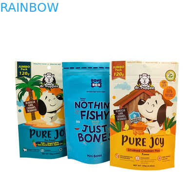 পরিবেশ বান্ধব পুনরায় ব্যবহারযোগ্য স্ট্যান্ড-আপ ব্যাগ 50-200 মাইক্রন বেধের সাথে পোষা প্রাণীর খাবারের প্যাকেজিংয়ের জন্য