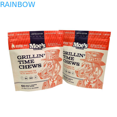 পরিবেশ বান্ধব পুনরায় ব্যবহারযোগ্য স্ট্যান্ড-আপ ব্যাগ 50-200 মাইক্রন বেধের সাথে পোষা প্রাণীর খাবারের প্যাকেজিংয়ের জন্য