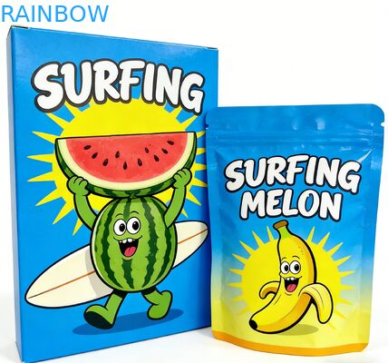 Custom 3.5 Mylar Bag Come With Display Box For Flower Candy Cookie Gummy Packaging Child Resistant 3.5g 7g 14g Die Cut Mylar Bag