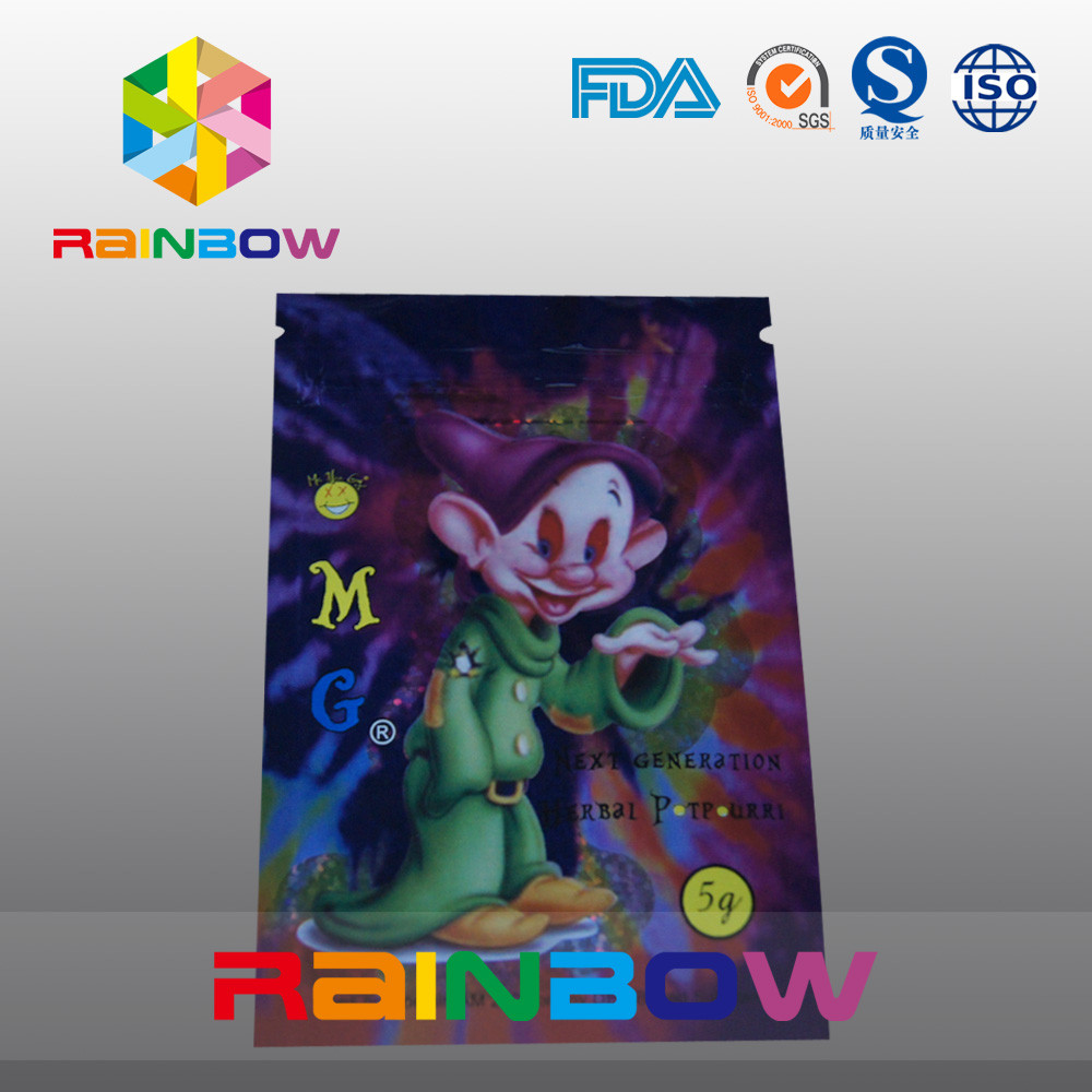 5 জি ওএমজি তিন সাইড সিল হার্বাল ধূপ প্যাকেজিং ব্যাগ জিপার সঙ্গে