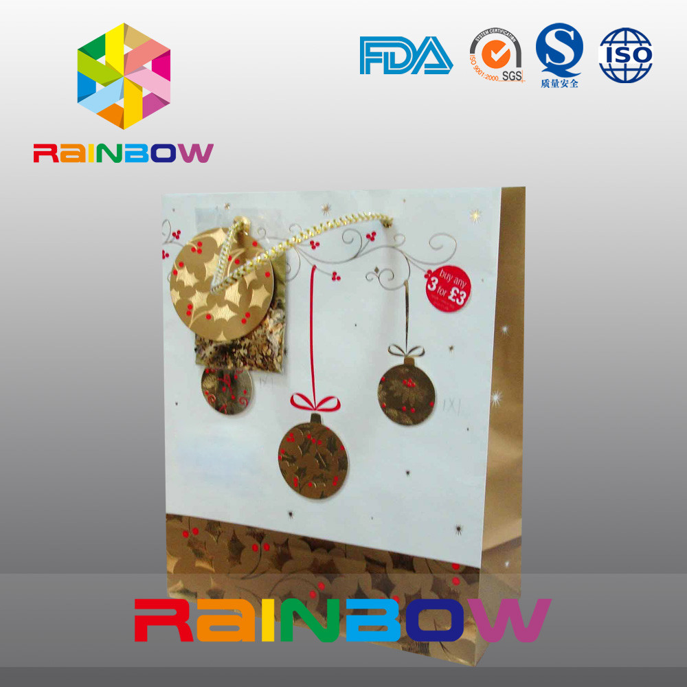 উপহার জন্য Drawstring সঙ্গে বিলাসিতা মুদ্রিত ফ্ল্যাট নীচে নিজস্ব কাগজ ব্যাগ