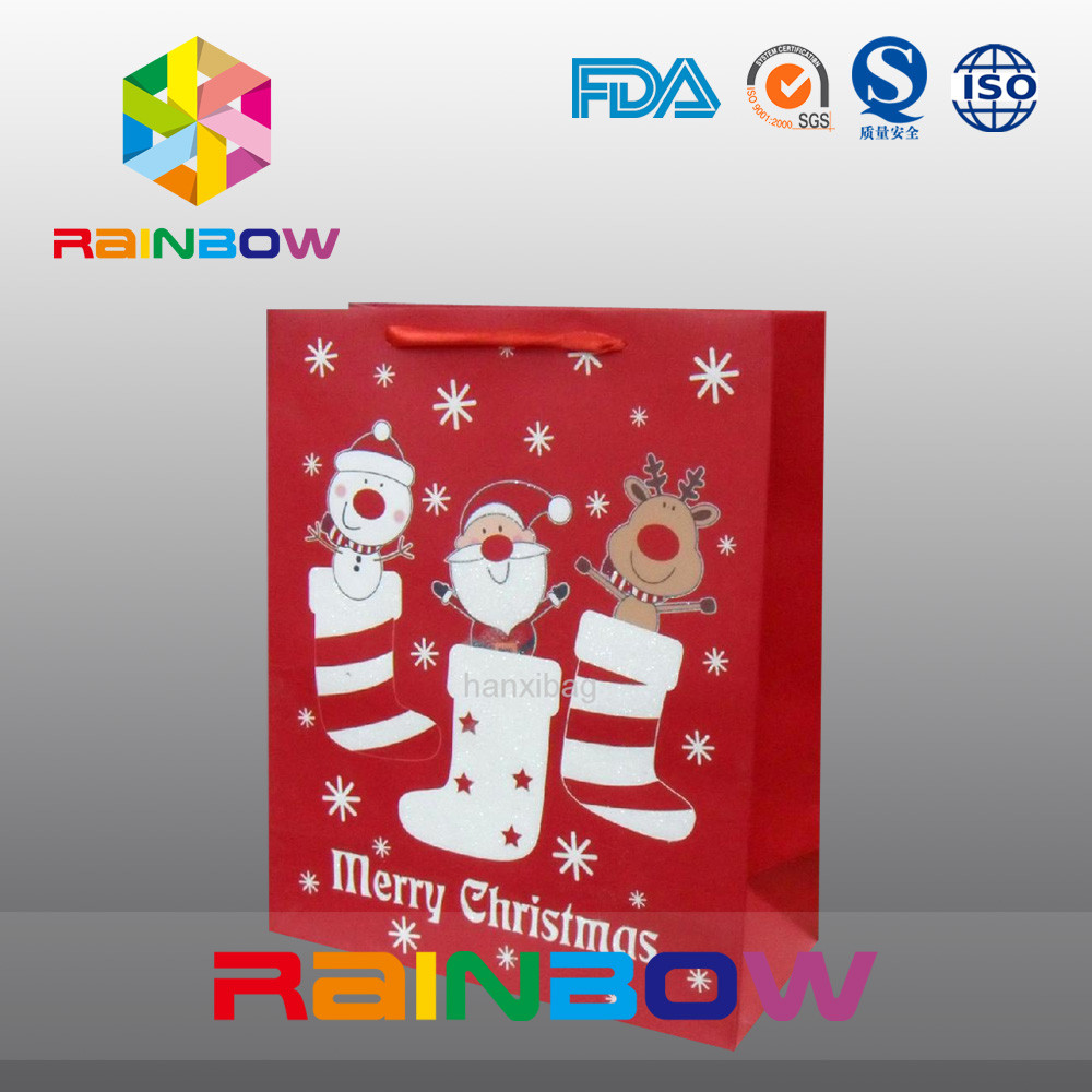 লাল কাস্টমাইজড কাগজ ব্যাগ ক্রিসমাস উপহার ব্যাগ লাল রপ / চতুর মুদ্রিত সঙ্গে
