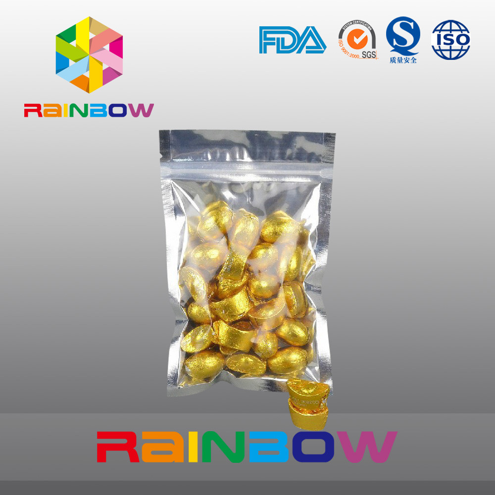 100g স্ন্যাক ব্যাগ প্যাকেজিং ফ্রন্ট ট্রান্সপেন্ট ফিরে জিমার সঙ্গে ফয়েল