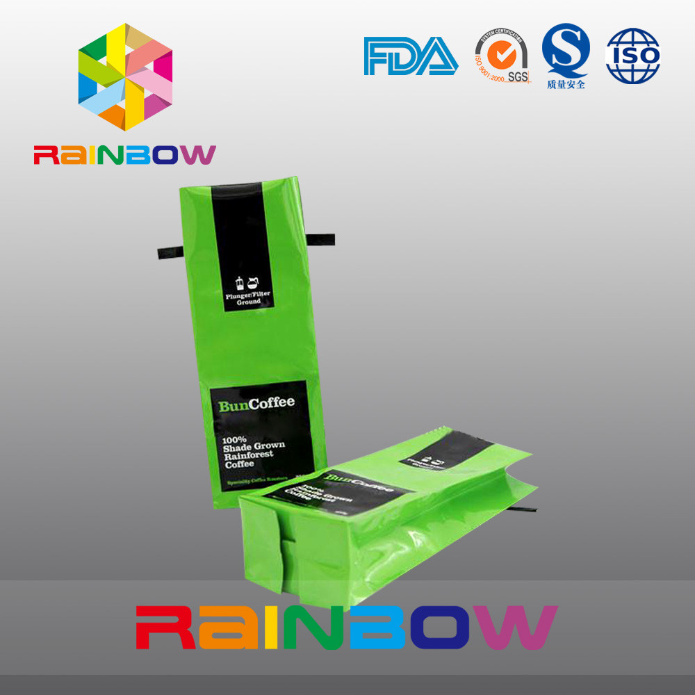 চকচকে সাইড Gusset চা প্যাকেজিং ব্যাগ অ্যালুমিনিয়াম ফয়েল, সবুজ টিন টফি কফি পাউন্ড