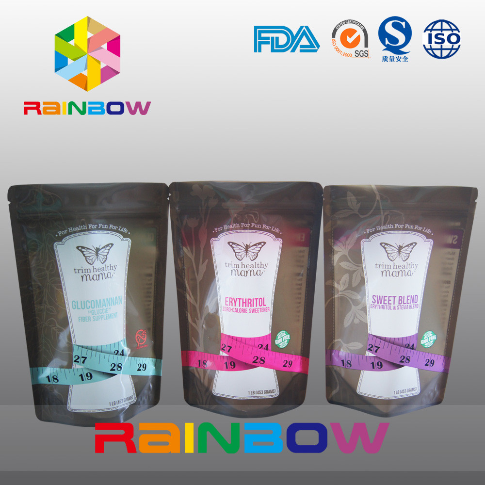 চিনি / ক্যান্ডি / মসলা প্যাকেজিং জন্য প্লাস্টিক ziplock নীচে গসেট ব্যাগ