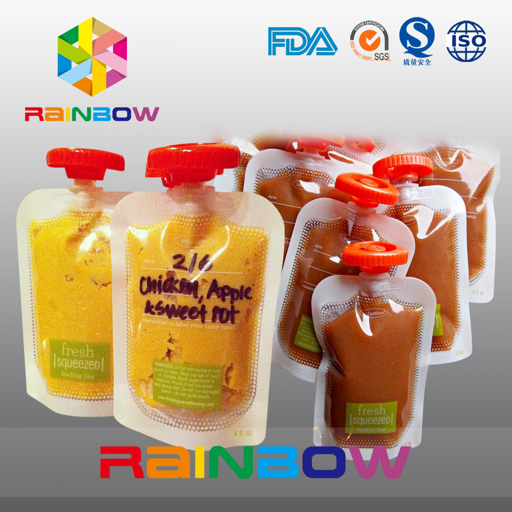 জ্যাম / রসের জন্য স্বয়ং স্থায়ী স্পাউথ পাউথ পরিষ্কার করুন, শিশু শিশুর জন্য পুনঃব্যবহারযোগ্য খাদ্য প্যাকেজিং ব্যাগ