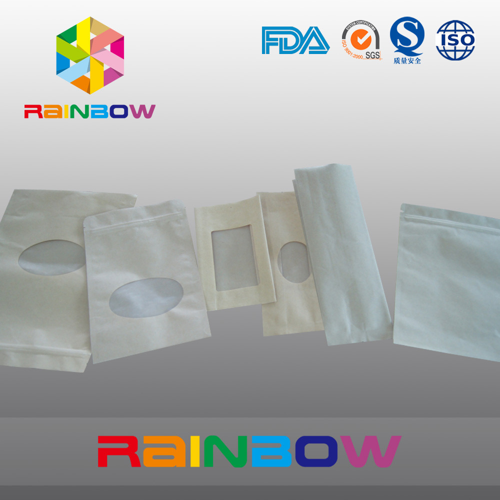 ব্রাউন ক্রাফ্ট পেপার ব্যাগ স্ট্যান্ড আপ জীপের সাথে প্যাকেজিং ব্যাগ, ক্যান্ডি / খাবারের জন্য জিপলক ব্যাগ