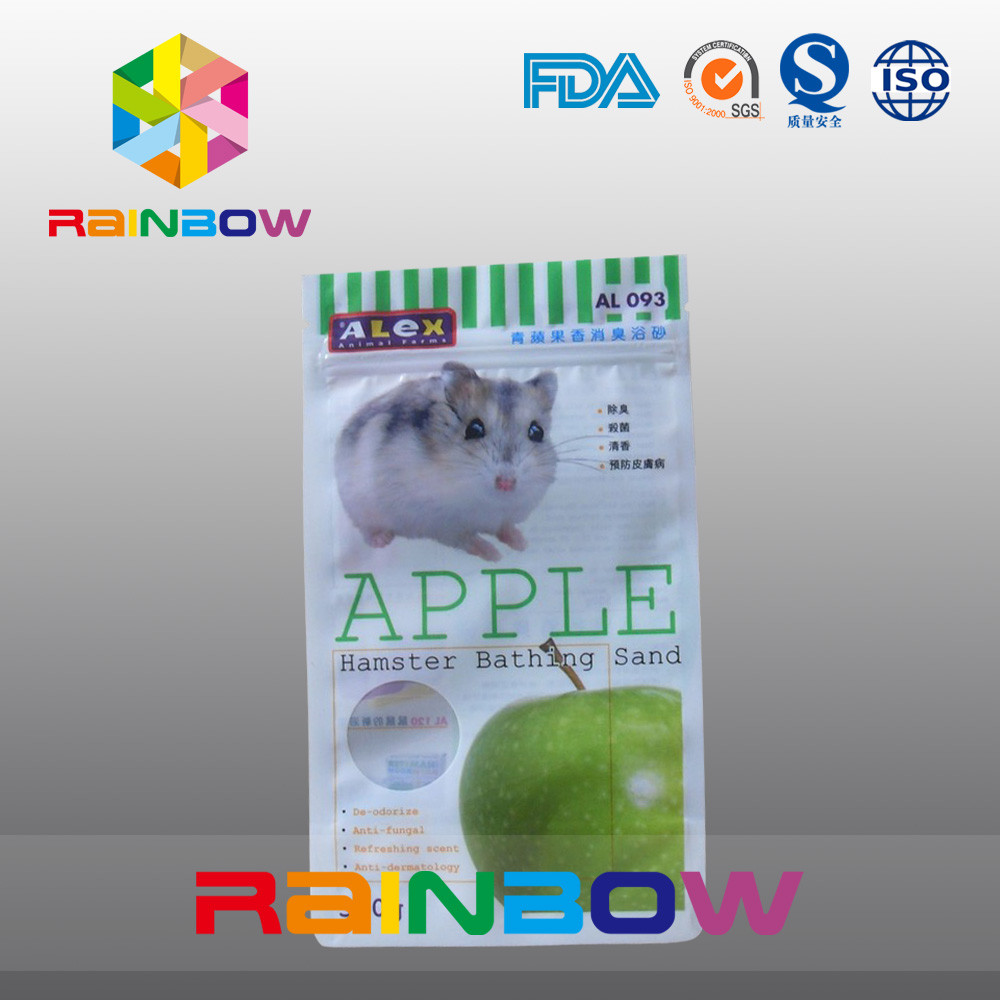 তিন - সাইড সিলিং জিপলক পাউন্ড হ্যামস্টার বাথিং স্যান্ড / পোষা খাদ্য প্যাকিংয়ের জন্য গোলাকার উইন্ডো