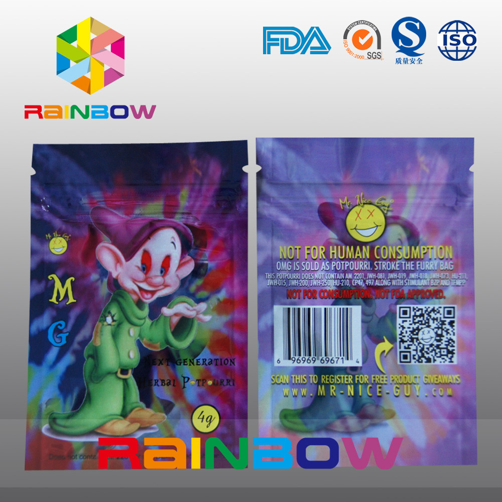 কাস্টম মুদ্রণ লোগো এমজি হার্বাল ধূপ জিপলক ব্যাগ 5 জি 4 জি স্পাইস স্মোক ব্যাগ