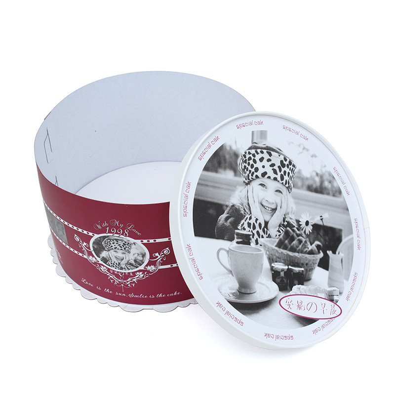 আলংকারিক লাল এবং সাদা গোলাকার পিচবোর্ড প্যাকেজিং বক্সস জন্মদিনের কেক বক্স