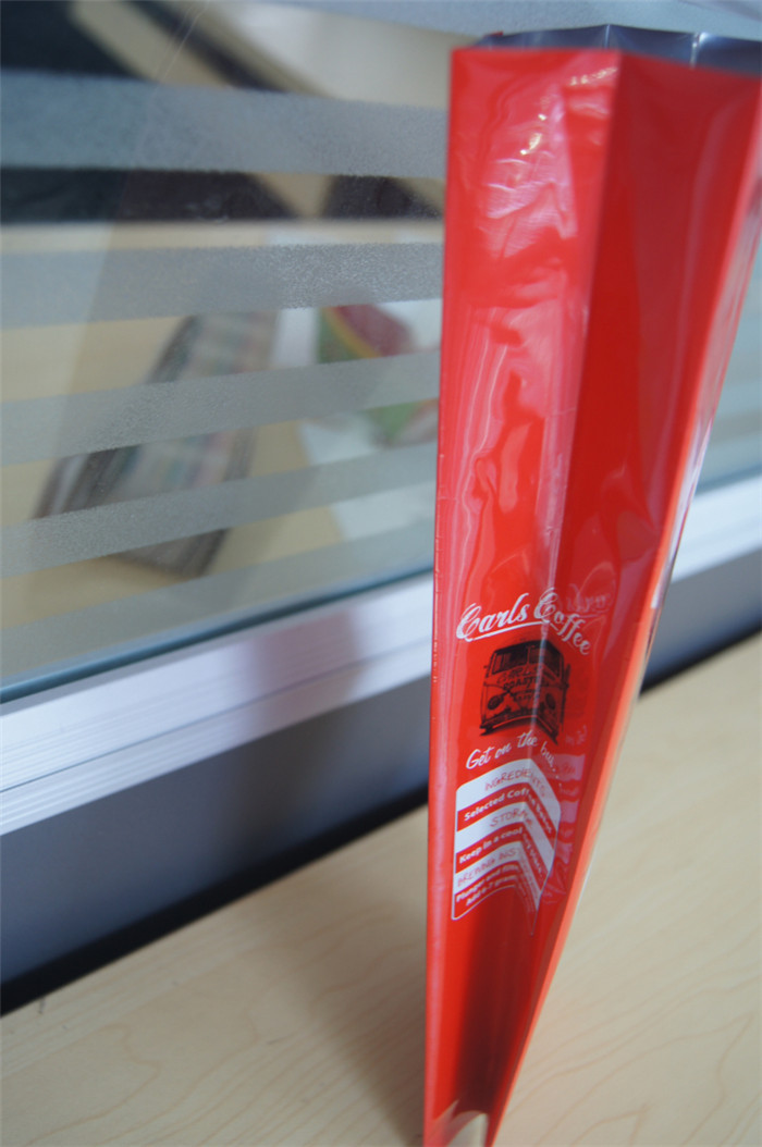 কাস্টমাইজড পাশ gusset ভালভ, লাল সবুজ সঙ্গে অ্যালুমিনিয়াম ফয়েল কফি ব্যাগ