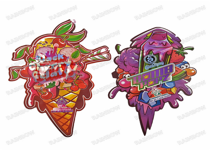 3.5g ডাই কাট ভোজ্য হলোগ্রাফ অনিয়মিত বিশেষ আকৃতির প্লাস্টিক খাদ্য প্যাকেজিং জিপার মাইলার ব্যাগ