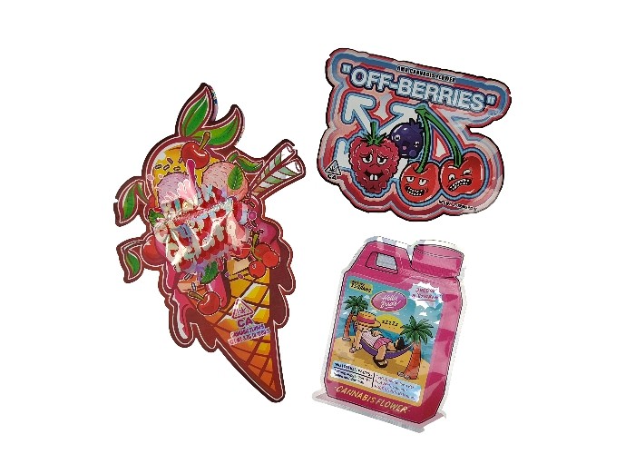 প্লাস্টিক চাইল্ডপ্রুফ 3.5 গ্রাম হলোগ্রাম মাইলার জিপলক ব্যাগ ডাই কাট অনিয়মিত বিশেষ আকৃতির