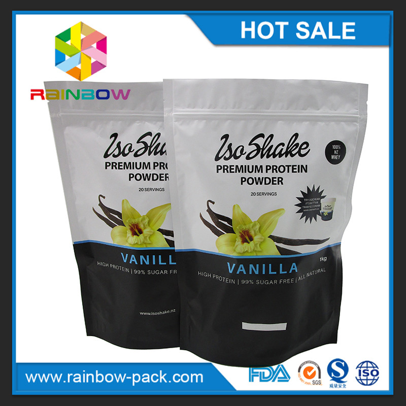 কাস্টম মুদ্রিত খাদ্য গ্রেড ফয়েল রেখাযুক্ত ziplock 1 কেজি প্রোটিন গুঁড়া ব্যাগ প্যাকেজিং শক্তি পাউডার pouches