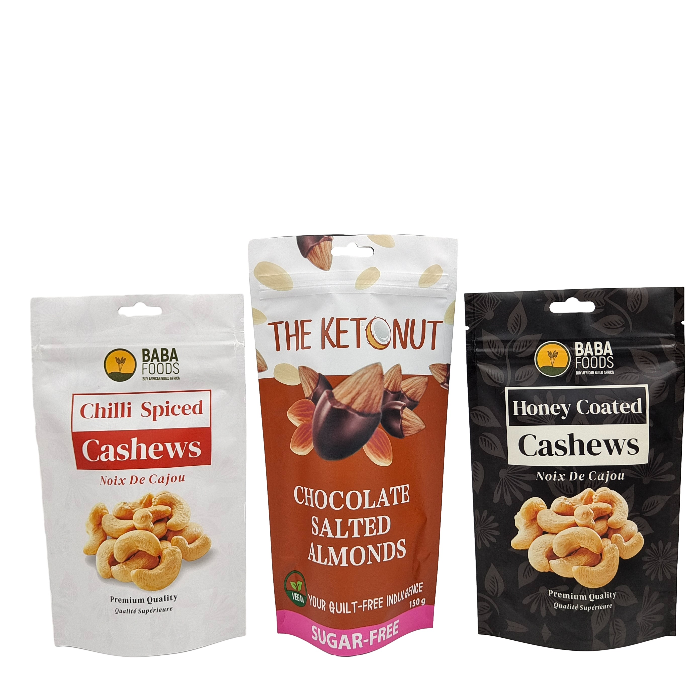 কাস্টম স্ট্যান্ড আপ জিপার ক্যাশু বাদাম চকলেট ফুড ব্যাগ অ্যালুমিনিয়াম ফয়েল জিপ লক প্যাকেজিং ব্যাগ