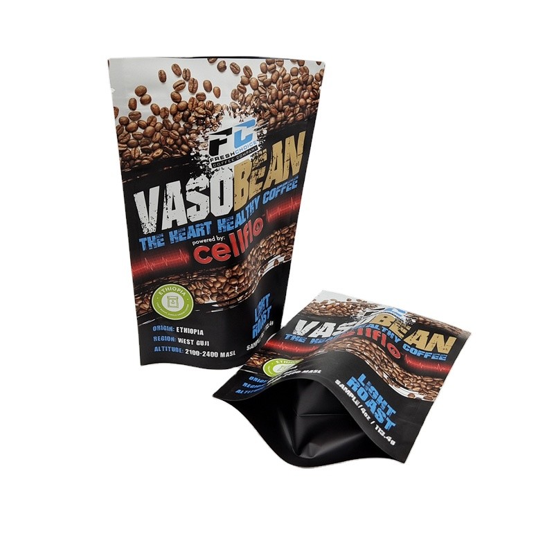 কাস্টমাইজড মুদ্রণ ছোট MOQ স্ট্যান্ড আপ কফি নমুনা প্যাকেট গন্ধ প্রতিরোধী ফয়েল প্যাকেট