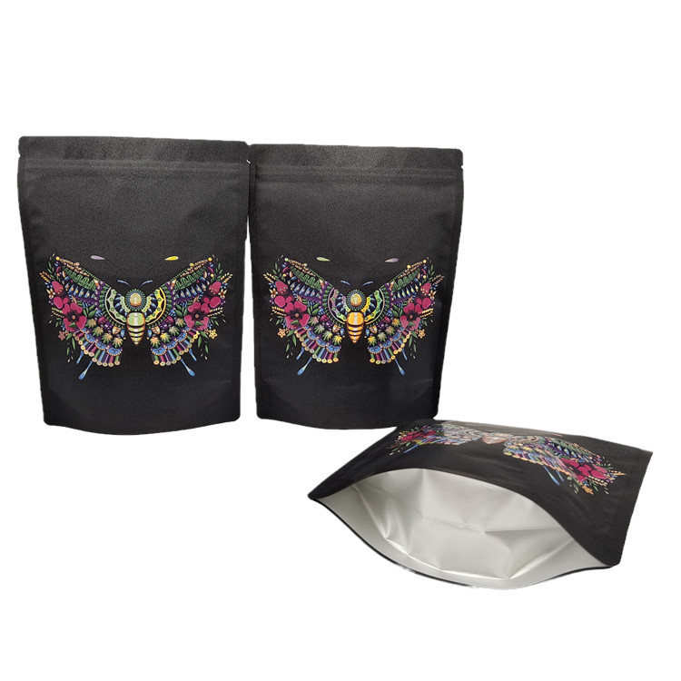 কাস্টম পুনরায় বন্ধযোগ্য মাইলার ব্যাগ ফুলের জন্য স্ট্যান্ড আপ ক্রাফ্ট পেপার প্যাকেজিং ব্যাগ স্পট ইউভি সহ বায়োডেগ্রেডেবল জিপার পকেট