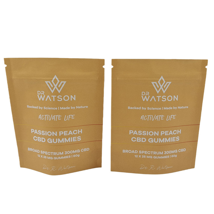 গরম বিক্রয় কাস্টম ডিজাইন মুদ্রিত বায়োডেগ্রেডেবল স্ট্যান্ড আপ ক্রাফ্ট পেপার ব্যাগ ইকো-বন্ধুত্বপূর্ণ গামি ক্যান্ডি প্যাকেজিং