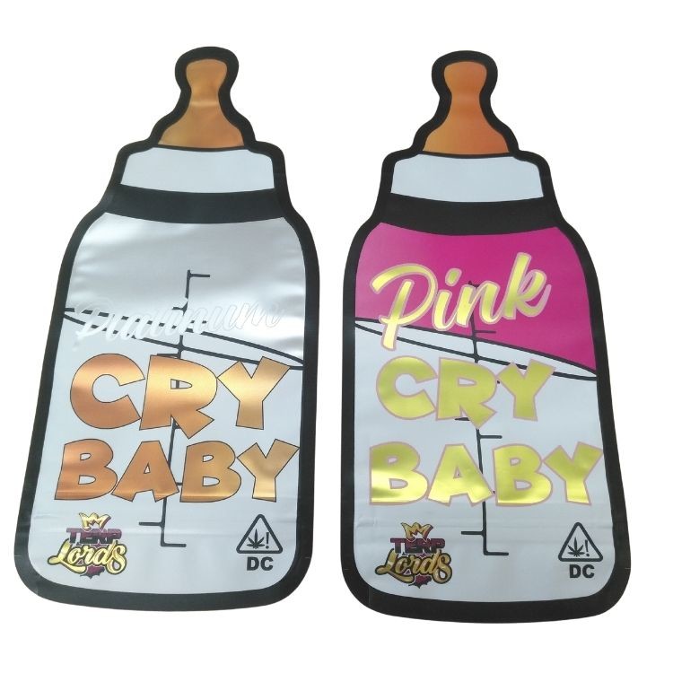 কাস্টম মুদ্রিত শিশু প্রুফ জিপলক হলোগ্রাফিক ডাই কাট মাইলার ব্যাগ 3.5 গ্রাম বিশেষ আকৃতির গাম্মি ক্যান্ডি ভোজ্য প্যাকেজিং ব্যাগ