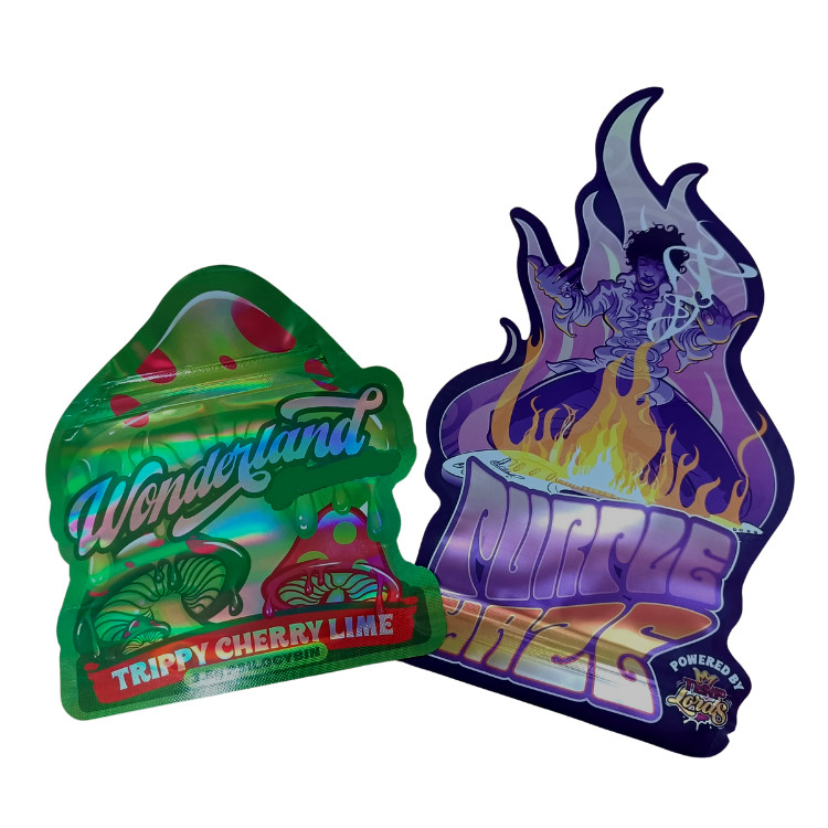 কাস্টম মুদ্রিত ম্যাট নরম টাচ ব্যাগ 3.5g মাইলার ব্যাগ ডিজিটাল মুদ্রিত হলোগ্রাফিক ডাই কাট মাইলার জিপলক ব্যাগ