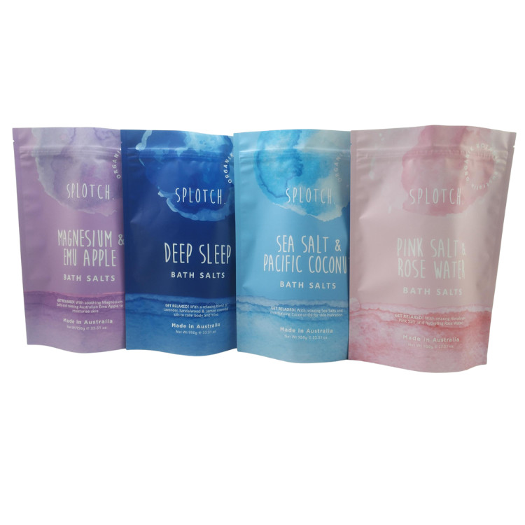 কাস্টম লোগো প্রিন্টিং জিপলক পকেট বডি স্ক্রাব সাবান বাথ বোমা প্যাকেজিং অ্যালুমিনিয়াম ফয়েল পকেট প্লাস্টিকের জিপার বাথ স্যাল্ট ব্যাগ